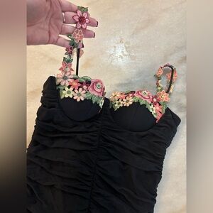 Black Dress with Floral Embellished Straps